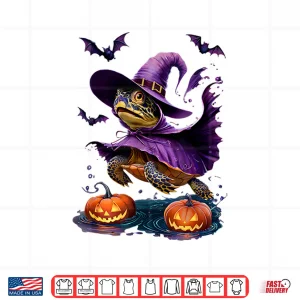 Design Aquarium Fish Tank Halloween Turtle Witch with Pumpkins Shirt