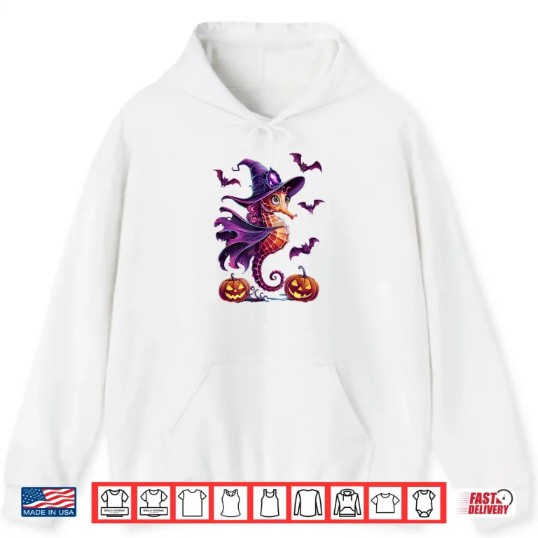 Hoodie Aquarium Fish Tank Magical Seahorse with Halloween Pumpkins Shirt