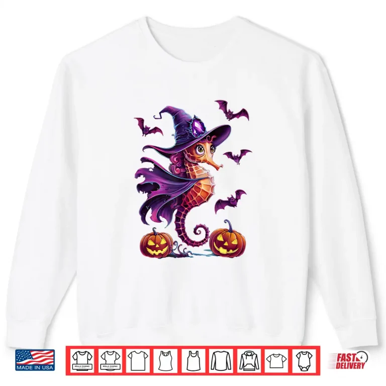 Sweatshirt Aquarium Fish Tank Magical Seahorse with Halloween Pumpkins Shirt