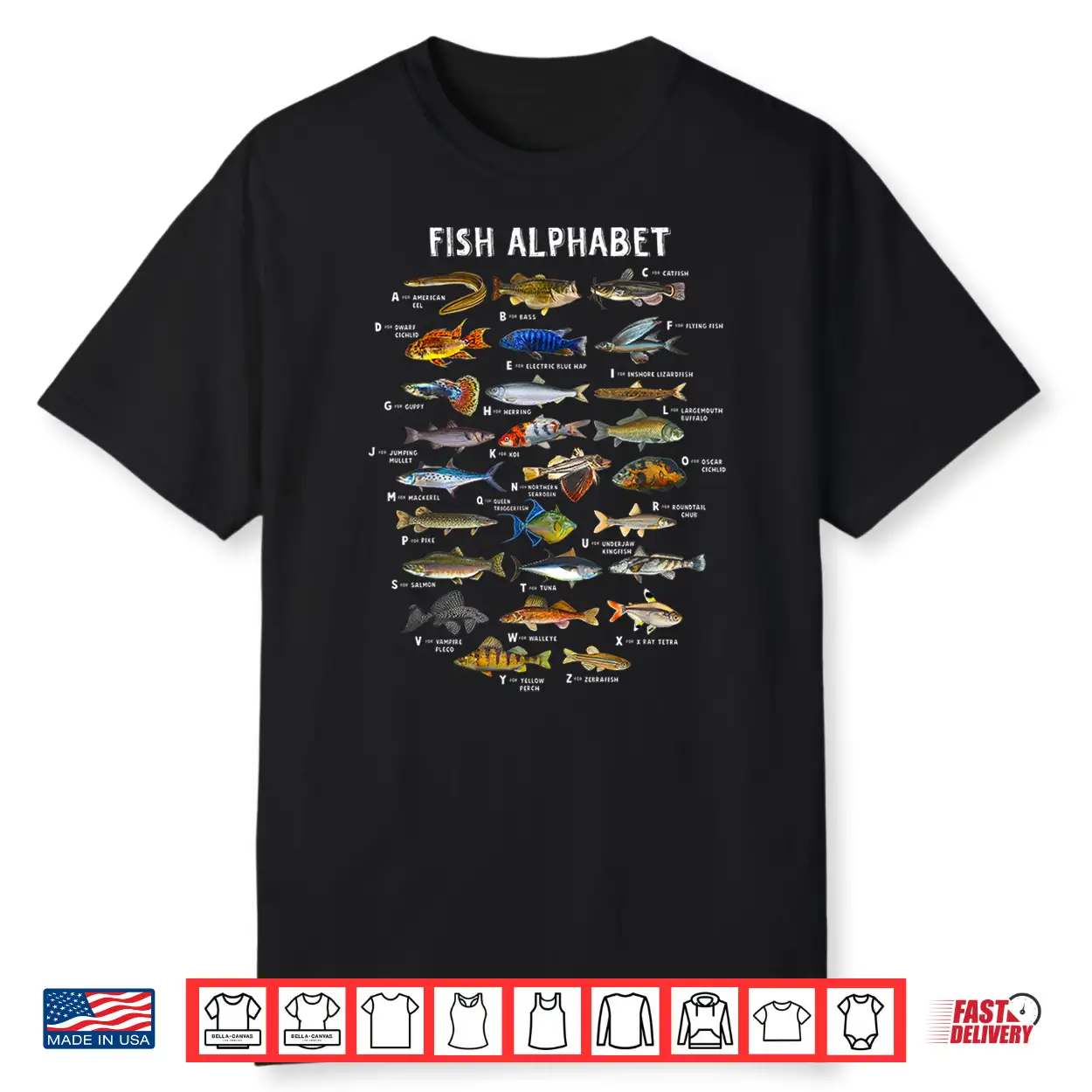 Cool Fish Alphabet Educational Freshwater Species Fishing Shirt Cool Fish Alphabet Educational Freshwater Species Fishing Shirt
