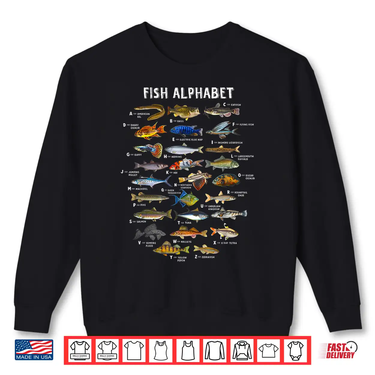 Cool Fish Alphabet Educational Freshwater Species Fishing Shirt Cool Fish Alphabet Educational Freshwater Species Fishing Shirt