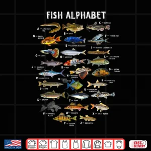 Cool Fish Alphabet Educational Freshwater Species Fishing Shirt 4 Design Cool Fish Alphabet Educational Freshwater Species Fishing Shirt