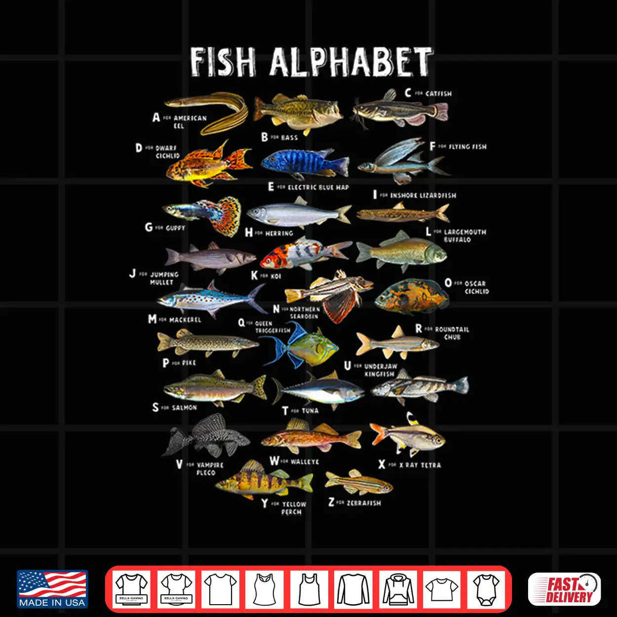 Cool Fish Alphabet Educational Freshwater Species Fishing Shirt Cool Fish Alphabet Educational Freshwater Species Fishing Shirt
