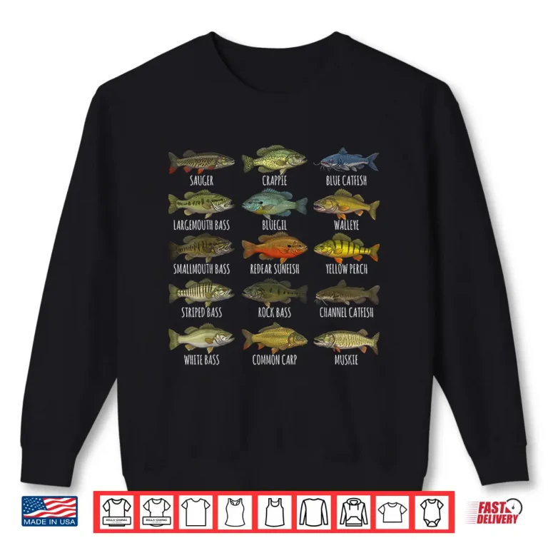 Sweatshirt Types of Freshwater Fish Species Biology Fishing Fisherman Shirt