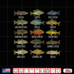 Design Types of Freshwater Fish Species Biology Fishing Fisherman Shirt