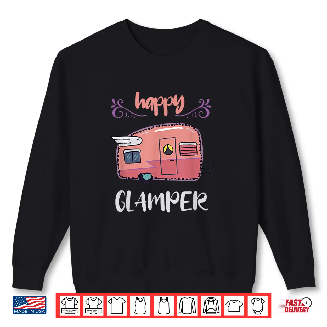 Happy Glamper Camping Girls Vacation Glamping Cute Trailer Shirt Happy Glamper Camping Girls Vacation Glamping Cute Trailer Shirt