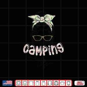 Design Camping Life Woman Bandana Leopard Print Glasses Glamping Shirt