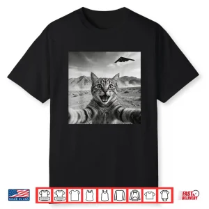 B 2 Bomber Stealth Flyover Usa Ufo Aircraft Funny Cat Selfie Shirt