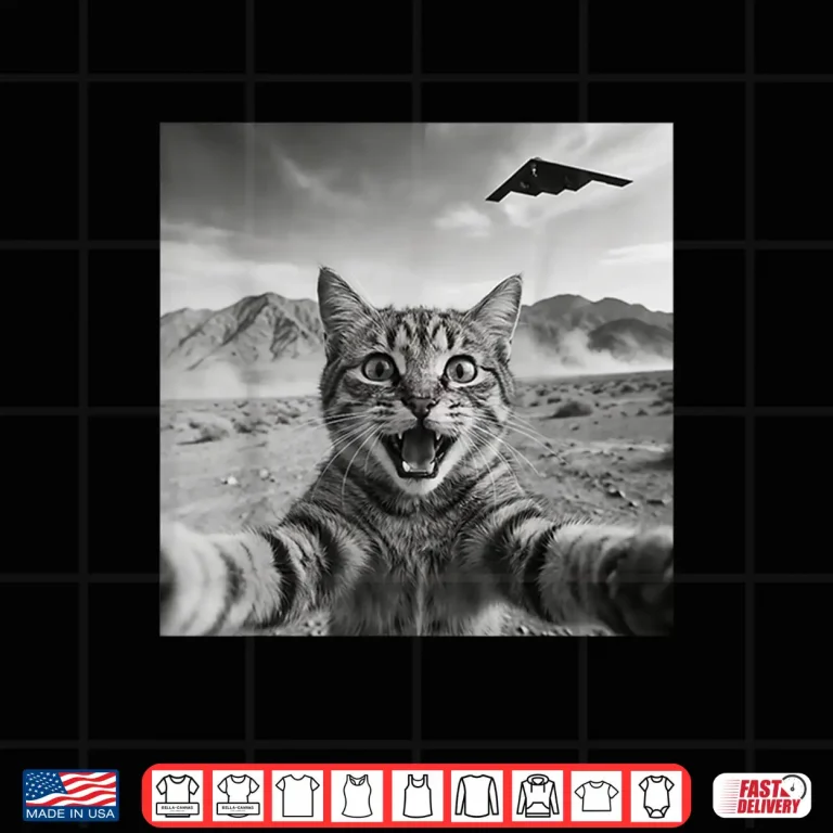 Design B 2 Bomber Stealth Flyover USA UFO Aircraft Funny Cat Selfie Shirt