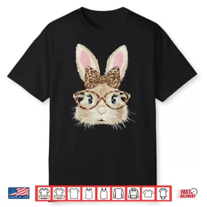 Bunny Face Glasses Bandana Leopard Women Girls Easter Day Shirt