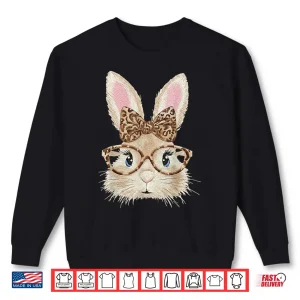 Sweatshirt Bunny Face Glasses Bandana Leopard Women Girls Easter Day Shirt