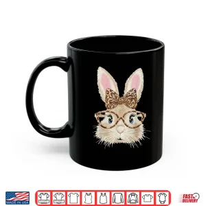 Mug Bunny Face Glasses Bandana Leopard Women Girls Easter Day Shirt