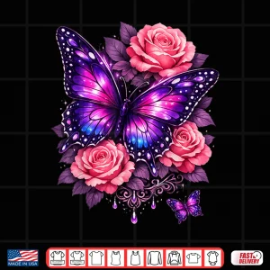 Design Beautiful Butterfly Purple Rose Butterfly Lovers Gifts Women Shirt