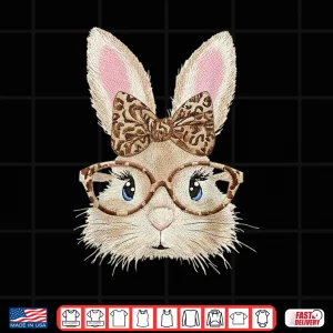 Design Bunny Face Glasses Bandana Leopard Women Girls Easter Day Shirt