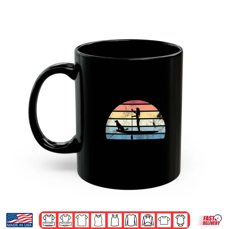 Mug Retro Paddleboarding Girl with Dog Sunset Gift Shirt