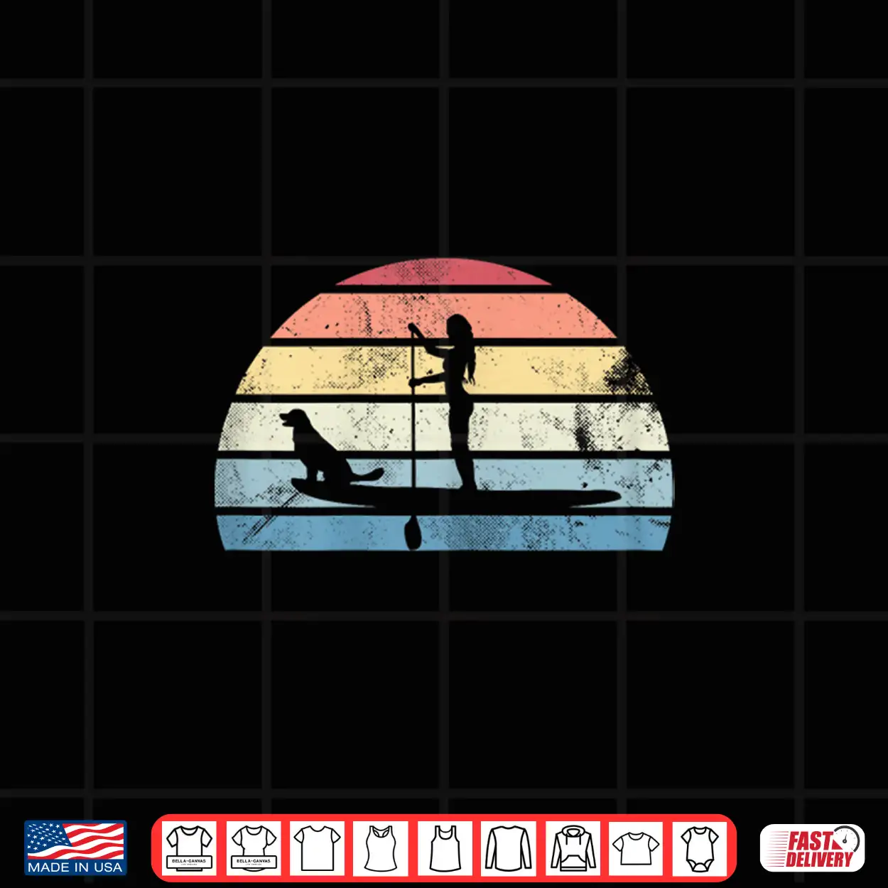 Retro Paddleboarding Girl With Dog Sunset Gift Shirt Retro Paddleboarding Girl With Dog Sunset Gift Shirt