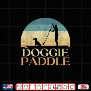 Design Stand Up Paddle Doggie Paddling SUP Dog Retro Paddleboarding Shirt