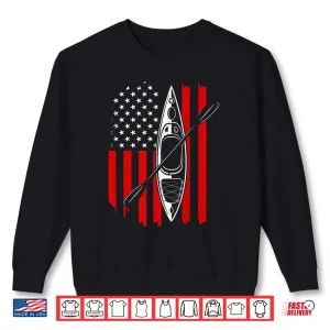 Sweatshirt Funny Kayaking Gift For Men Women Cool American Flag Kayak Shirt