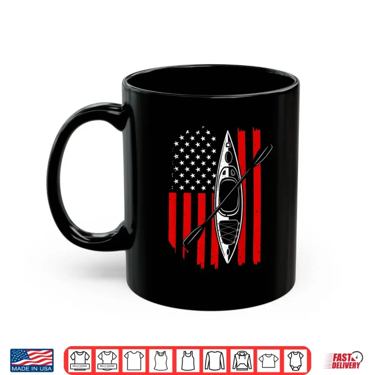 Mug Funny Kayaking Gift For Men Women Cool American Flag Kayak Shirt