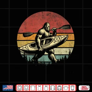 Design Funny Retro Bigfoot Kayaking Cool Vintage Sasquatch Kayaking Shirt