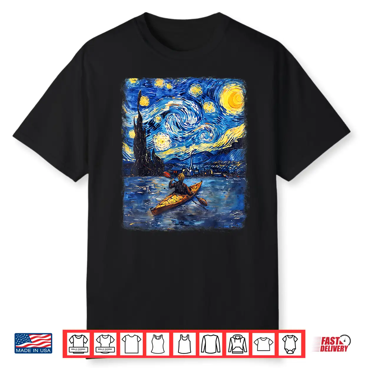 Kayaking Kayak Kayaker Starry Night Painting Shirt Kayaking Kayak Kayaker Starry Night Painting Shirt