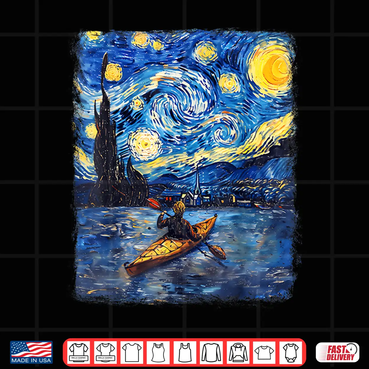 Kayaking Kayak Kayaker Starry Night Painting Shirt Kayaking Kayak Kayaker Starry Night Painting Shirt
