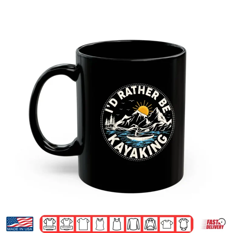 Mug Retro Sunset Funny Id Rather Be Kayaking Shirt