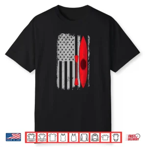 American Flag Kayak Distressed Outrigger Canoe T Shirt