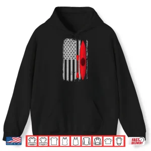 Hoodie American Flag Kayak Distressed Outrigger Canoe T Shirt