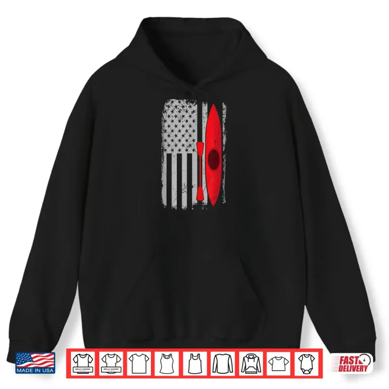 Hoodie American Flag Kayak Distressed Outrigger Canoe T Shirt
