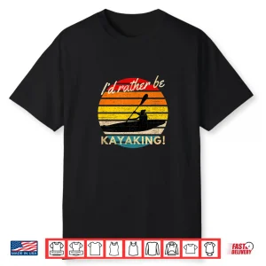 Vintage I’D Rather Be Kayaking Retro Striped Sunset Kayaker Shirt
