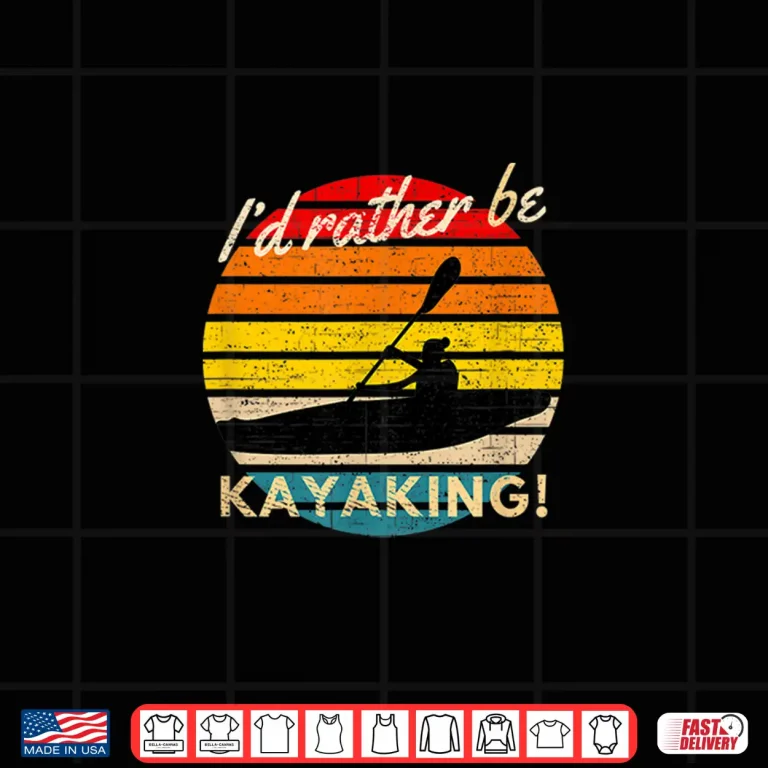 Design Vintage Id Rather Be Kayaking Retro Striped Sunset Kayaker Shirt