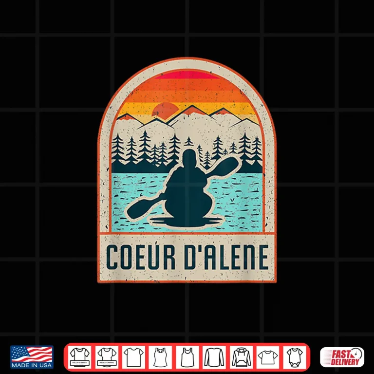 Design Vintage Sunset Lake Coeur dAlene Idaho Kayaking Paddle Shirt