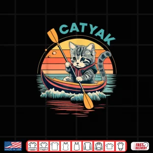 Design Cute Cat Kayak Funny Outdoor Boating Canoeing Kayaking Shirt