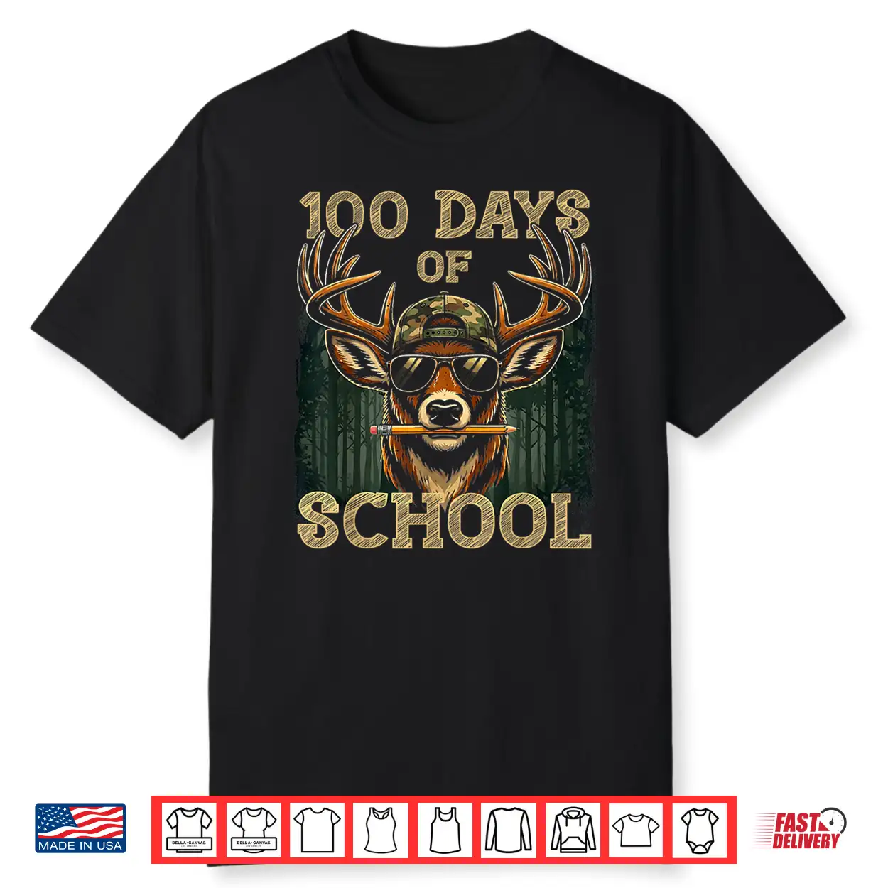 100 Days Of School Boys Hunting Deer 100Th Day Of School Shirt 100 Days Of School Boys Hunting Deer 100Th Day Of School Shirt