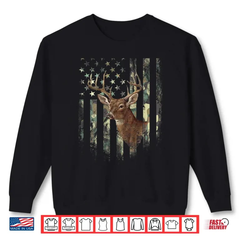 Sweatshirt American Flag Print on the Back Deer Hunting Camo Shirt