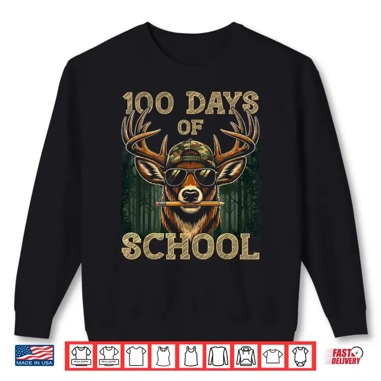 Sweatshirt 100 Days of School Boys Hunting Deer 100th Day of School Shirt