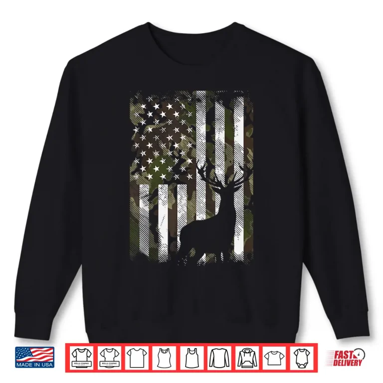 Sweatshirt Camo American Flag Deer Elk Buck Hunting USA Hunter Gift Shirt