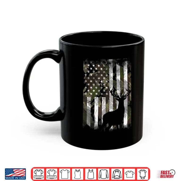 Mug Camo American Flag Deer Elk Buck Hunting USA Hunter Gift Shirt