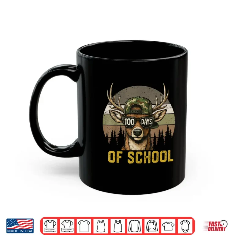 Mug 100 Days of School Deer Hunting Boy Camo Boy Girl Teacher Shirt