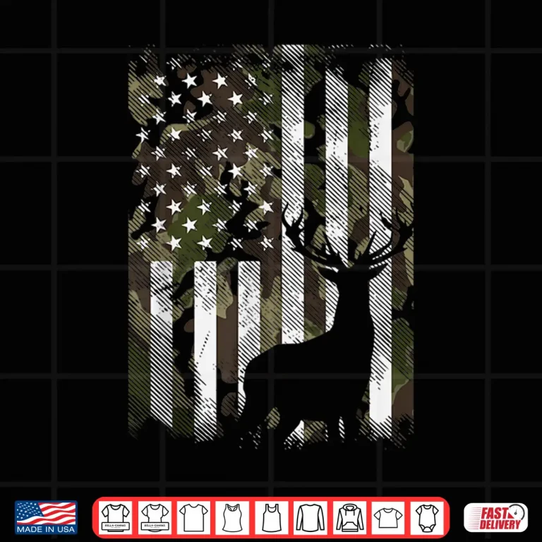Design Camo American Flag Deer Elk Buck Hunting USA Hunter Gift Shirt