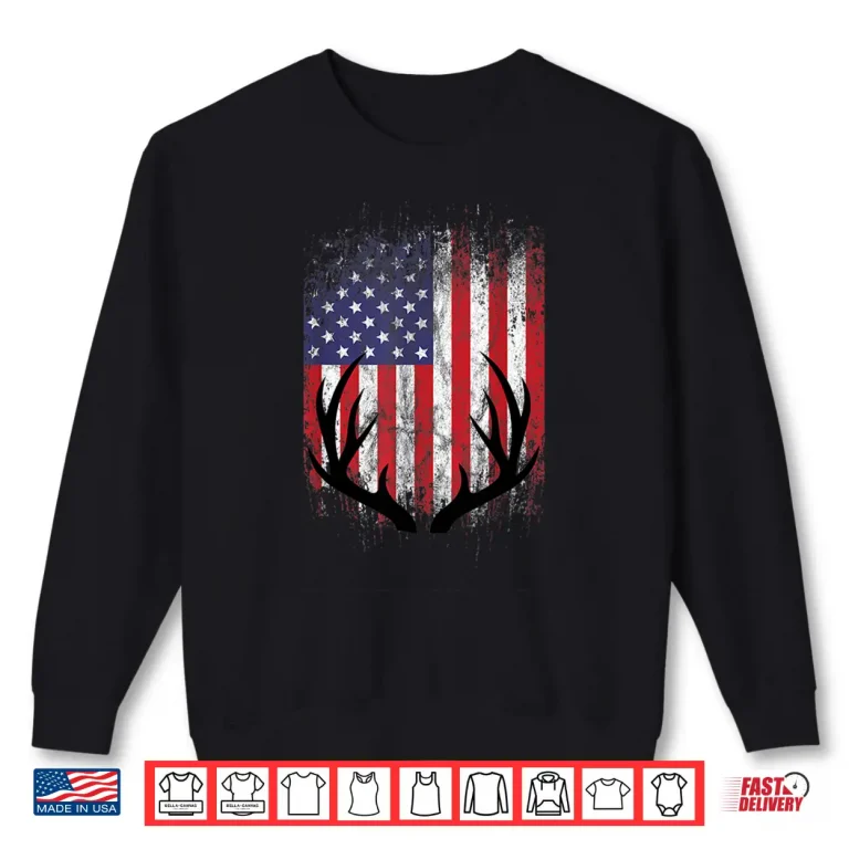 Sweatshirt Deer Hunting American Flag Whitetail Buck Antlers Shirt