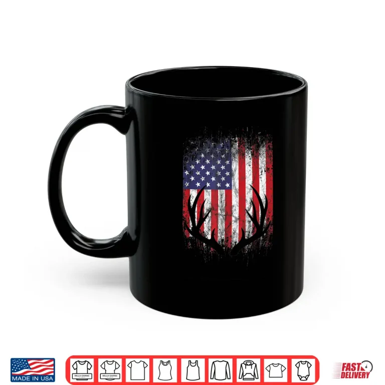 Mug Deer Hunting American Flag Whitetail Buck Antlers Shirt