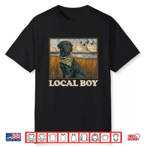Local Boy Black Lab Hunting Dog Marsh Scene Sunset Vintage Shirt