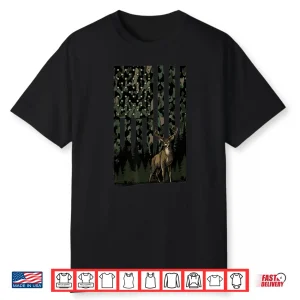Orange Camo Deer American Flag Hunting Gifts Men Dad Kids Shirt
