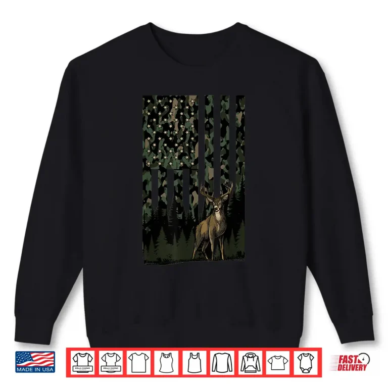 Sweatshirt Orange Camo Deer American Flag Hunting Gifts Men Dad Kids Shirt