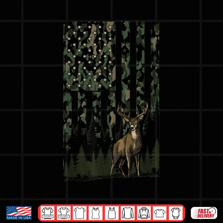 Design Orange Camo Deer American Flag Hunting Gifts Men Dad Kids Shirt