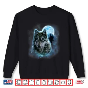 Sweatshirt Shirt Grey Wolf Hunting Ground Icy Moon Forest Galaxy