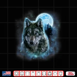 Design Shirt Grey Wolf Hunting Ground Icy Moon Forest Galaxy