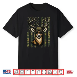 Whitetail Buck Youth Boy Deer Hunting Camo American Flag Men Shirt